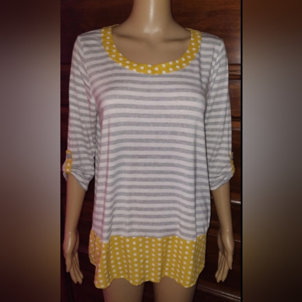 MATILDA JANE ladies MEDIUM grey white striped knit top